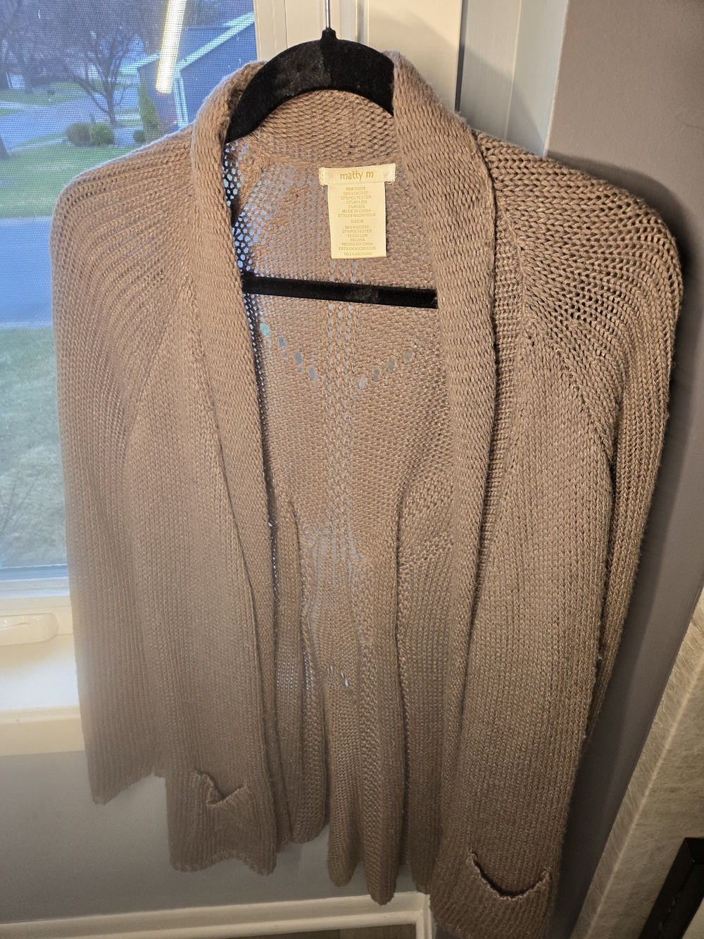 Matty M Taupe Open-Front Knit Cardigan